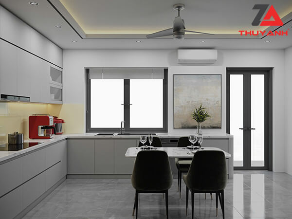 Tủ bếp gỗ plywood phủ Metallic cho nhà phố