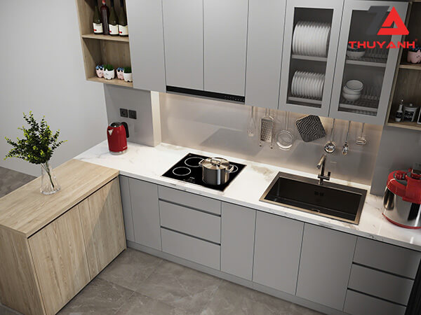 Tủ bếp gỗ plywood phủ PETG