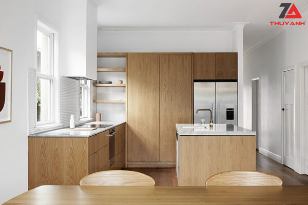 Tủ bếp gỗ plywood phủ mealmine