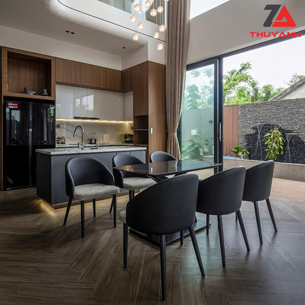 Tủ bếp gỗ plywood phủ metallic cho khách sạn