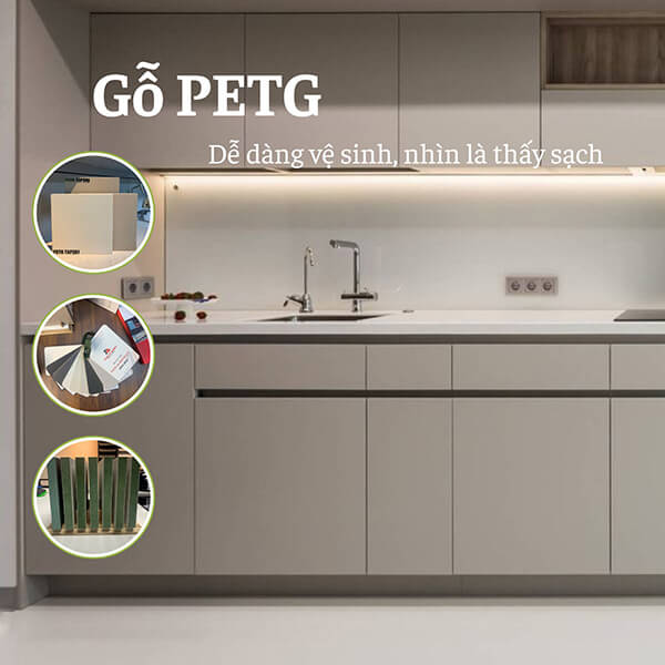 Tủ bếp gỗ PETG dễ vệ sinh