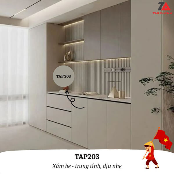 Tủ bếp gỗ PETG màu 203 xám be
